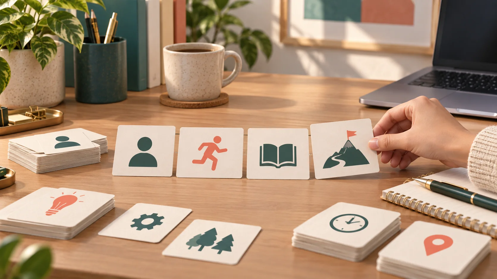 Các thẻ giấy xếp thành câu minh họa cách nhận biết loại từ trong TOEIC
