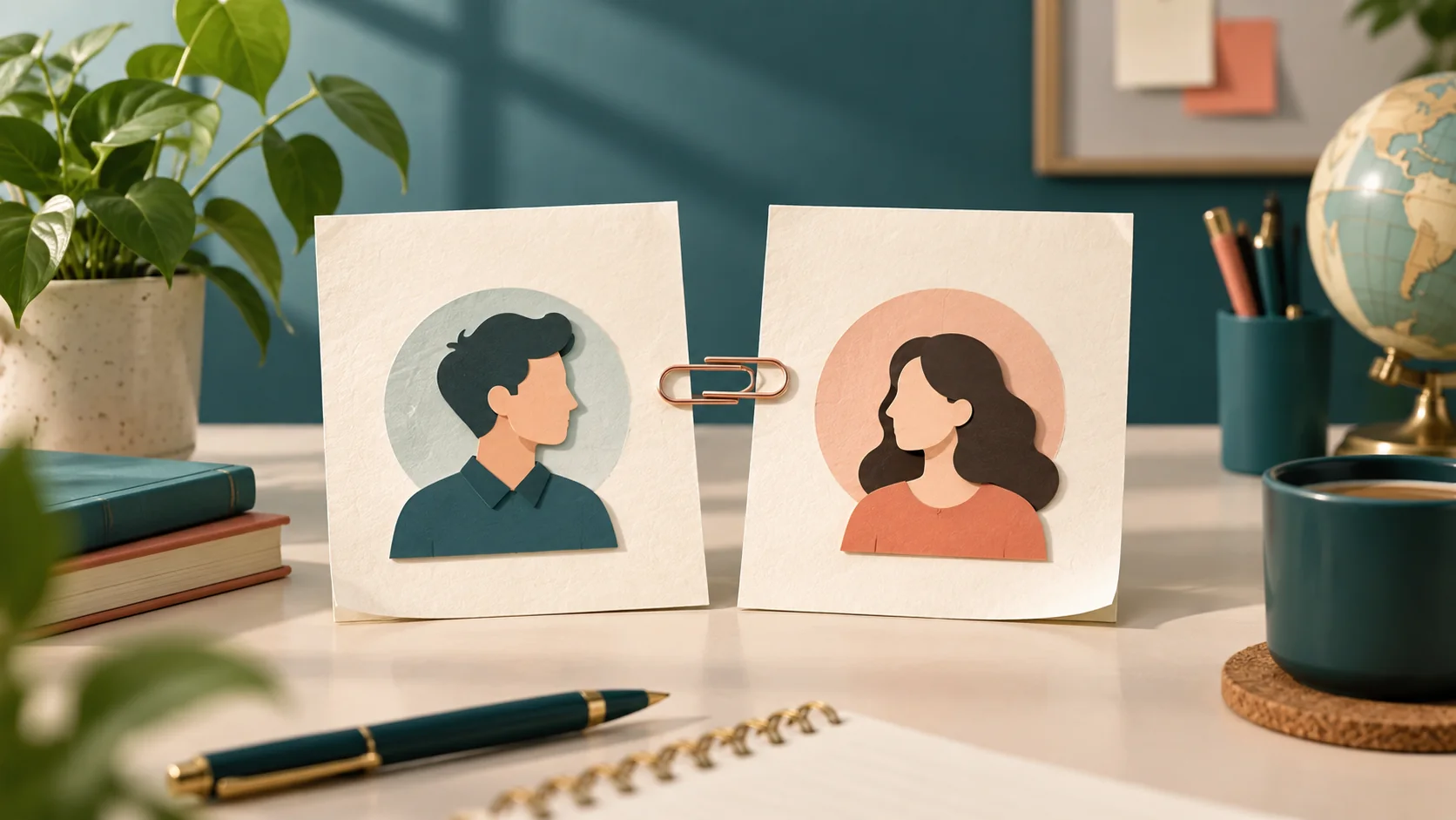 Hai tờ ghi chú công sở được nối với nhau minh họa mệnh đề quan hệ