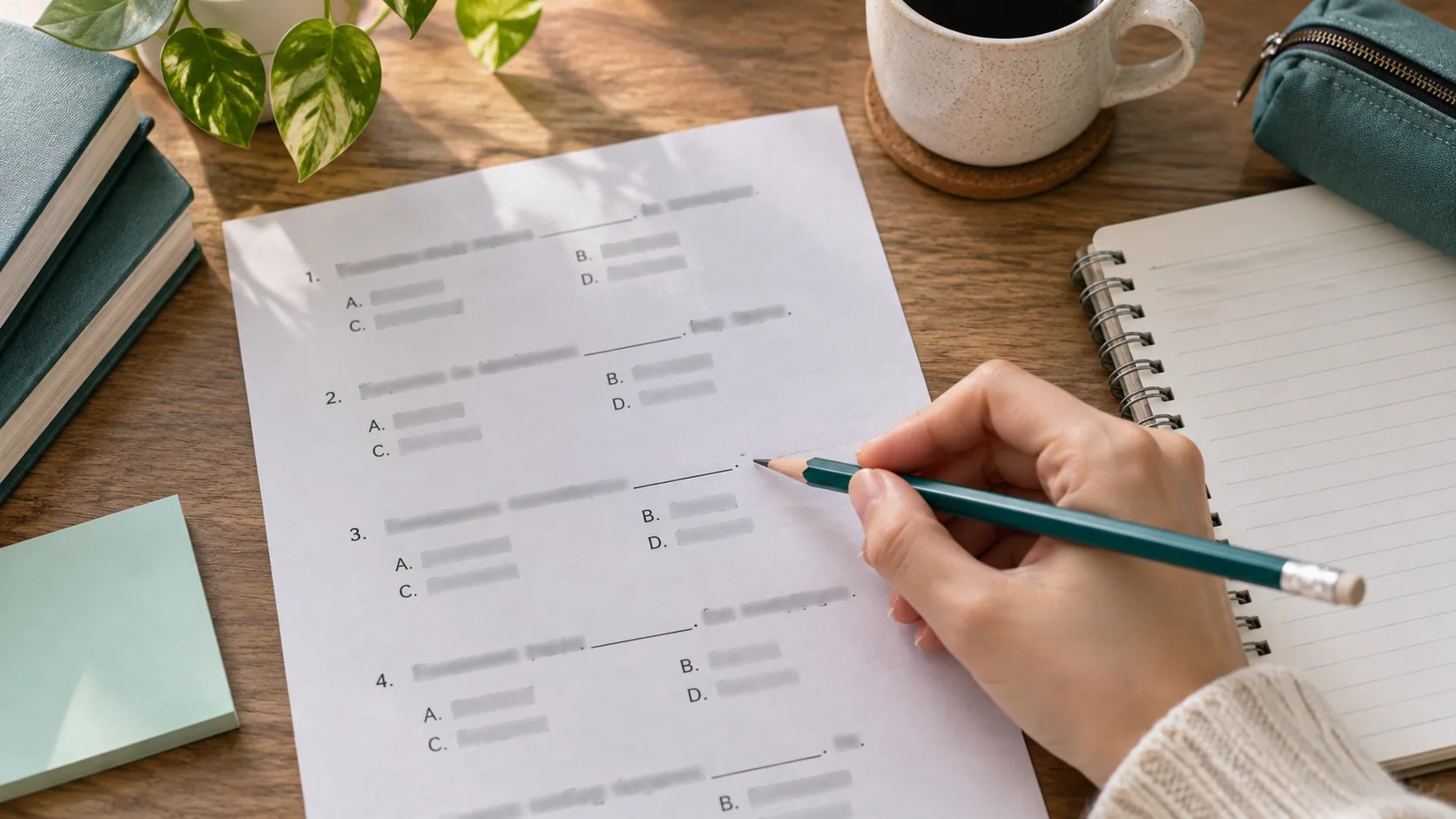 Bút chì chỉ vào chỗ trống trong bài luyện câu tiếng Anh TOEIC Part 5